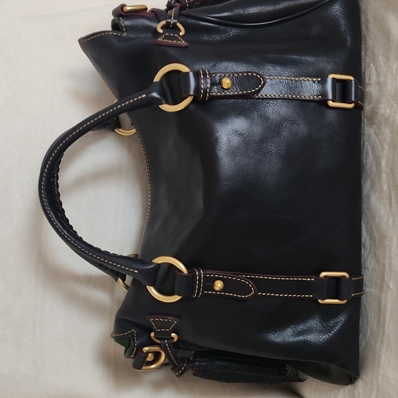 Dooney and Bourke Midnight Navy Florentine Leather Satchel with Gold Accents - Picture 2 of 9